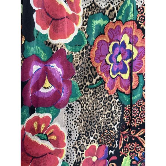 ALBERTO MAKALI floral leopard print black lace bell sleeve silk minidress - Picture 2 of 8